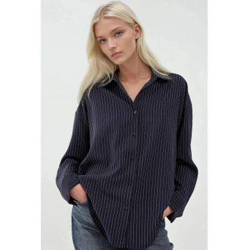 Camasa dama -  camasa cu dungi - bleumarin - material textil