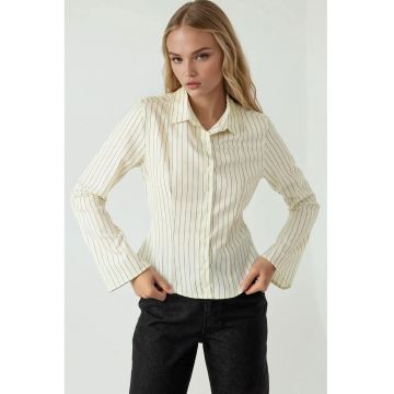 Camasa dama -  camasa cu dungi slim fit - galben - material de inalta calitate