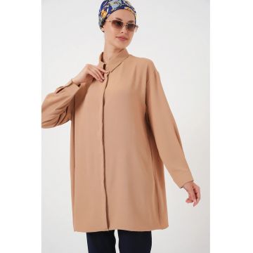 Camasa dama -  crep - maneca lunga - maro - poliester-elastan