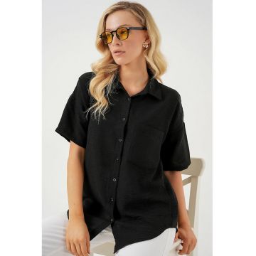 Camasa dama -  croiala lejera - negru - amestec de in