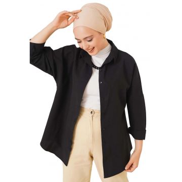 Camasa dama  poplin - croiala lejera - negru - bumbac si poliester