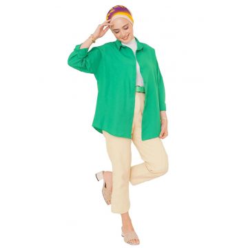 Camasa dama  poplin - croiala lejera - verde - bumbac si poliester