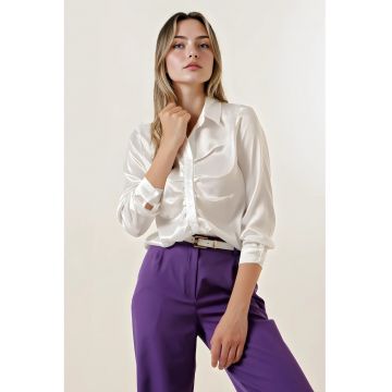 Camasa dama  satin cu nasturi - alb - satin