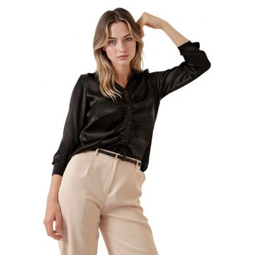 Camasa dama -  satin - guler clasic - maneci lungi - negru
