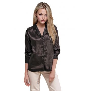 Camasa dama  satin - negru - maneca lunga - inchidere cu nasturi