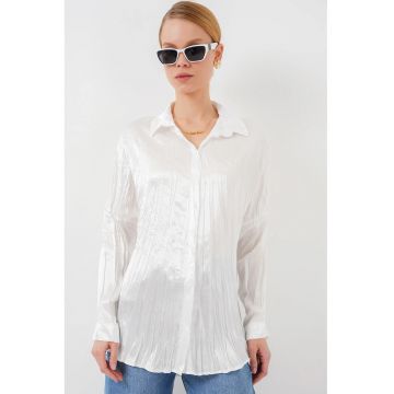 Camasa dama -  satin texturat - maneca lunga - alb - poliester