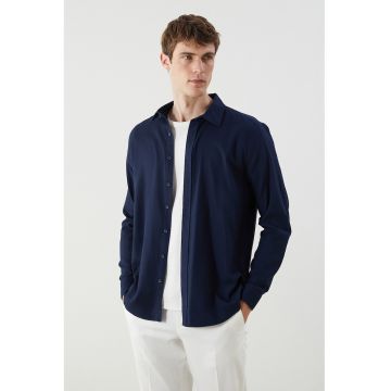 Camasa din amestec de bumbac cu model uni
