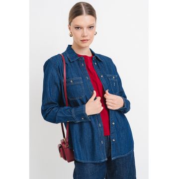 Camasa din denim cu buzunare pe piept