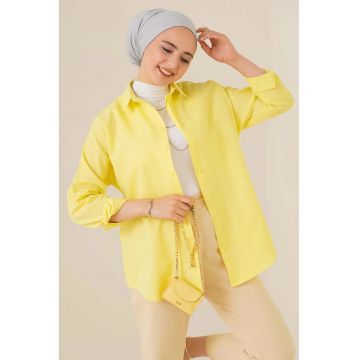 Camasa  din poplin - croiala lejera - galben - bumbac si poliester -