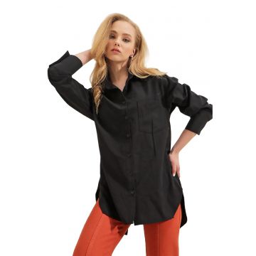 Camasa  din poplin - croiala lejera - neagra - bumbac/ poliester