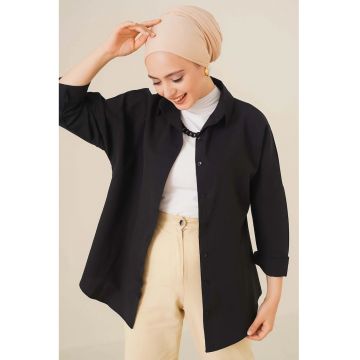 Camasa  din poplin - croiala lejera - neagra - bumbac si poliester -