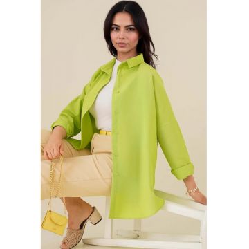 Camasa  din poplin - croiala lejera - verde masliniu - bumbac si poliester