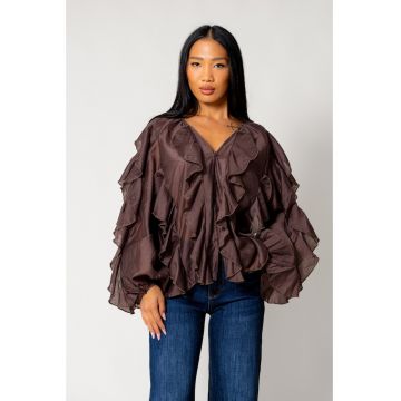 Camasa femei cu volane Brown 18022