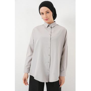 Camasa  poplin - croiala lejera - gri deschis - poliester