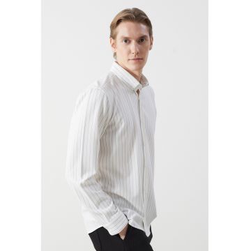 Camasa relaxed fit cu dungi si guler Oxford