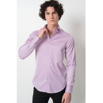 Camasa slim fit din amestec de bumbac - Roz zmeuriu/Alb murdar