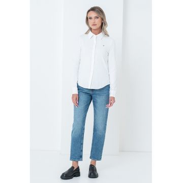 Camasa slim fit din material pique cu logo discret