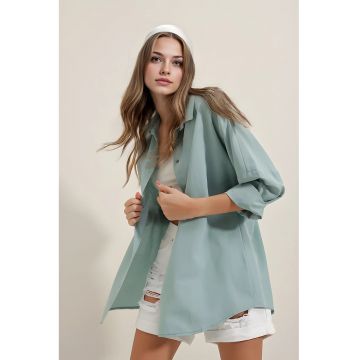 Camasa supradimensionata -  cu maneca lunga - verde - bumbac si poliester -
