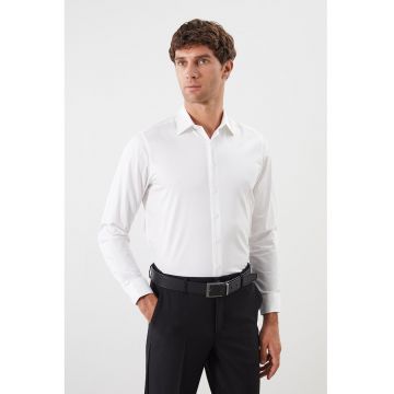 Camasa uni regular fit cu maneci lungi