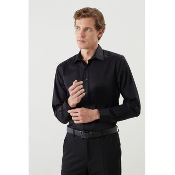Camasa uni regular fit cu maneci lungi