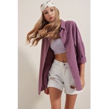 Camasi dama -  camasa supradimensionata - bumbac - violet deschis