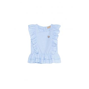 Top cu decolteu patrat si volane - Albastru