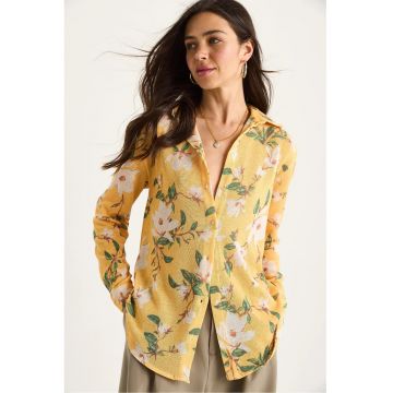 Camasa dama -  cu imprimeu floral - galben - bumbac