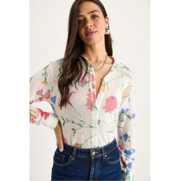 Camasa dama -  cu imprimeu floral - multicolor - bumbac - lycra