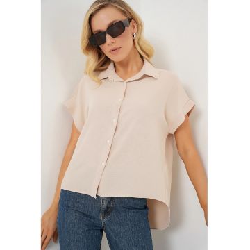 Camasa dama -  din poplin - croiala lejera - bej - bumbac