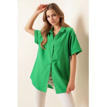 Camasa dama -  verde - bumbac - poliester - maneci scurte