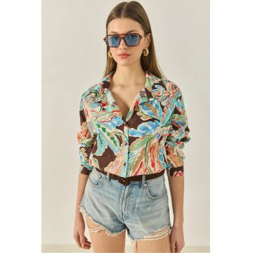 Camasa din bumbac imprimat  maneci lungi - cu nasturi - multicolor