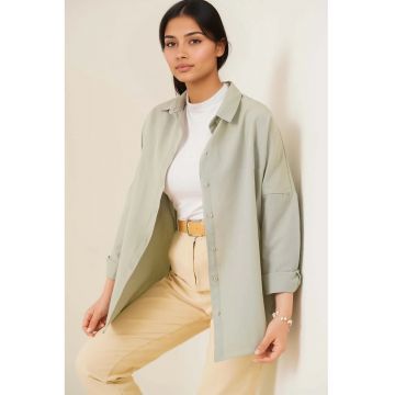 Camasa  din poplin - croiala lejera - verde - bumbac si poliester -