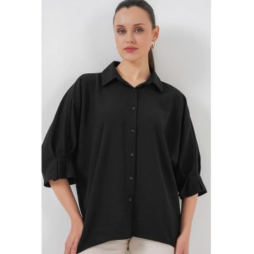 Camasa  lejera din amestec de in cu bumbac - negru