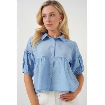 Camasa scurta  croiala lejera - albastru - viscoza si nylon