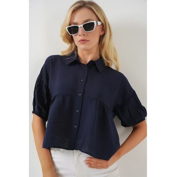 Camasa scurta  croiala lejera - bleumarin - viscoza si nylon