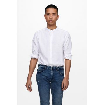 Camasa slim fit din amestec de in cu guler Mao Camasa slim fit din amestec de in cu guler Mao