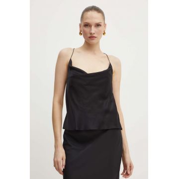 Custommade top de mătase Yuliana culoarea negru, neted, 999312115