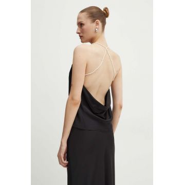 Custommade top de mătase Yvette culoarea negru, neted, 999756114