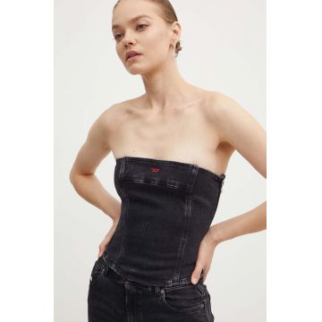 Diesel top din denim DE-VILLE culoarea negru, neted, A12774.09I30