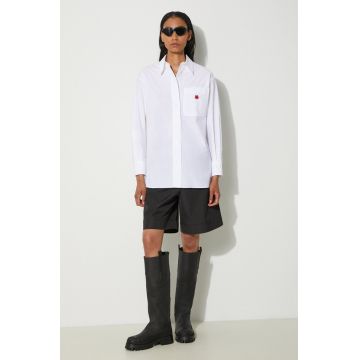 Kenzo camasa din bumbac Boke Flower Oversized Shirt femei, culoarea alb, cu guler clasic, relaxed, FE62CH2569LS.01