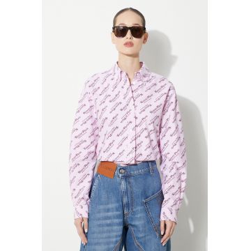 Kenzo camasa din bumbac Printed Slim Fit Shirt femei, culoarea roz, cu guler clasic, regular, FE52CH0879D2.30