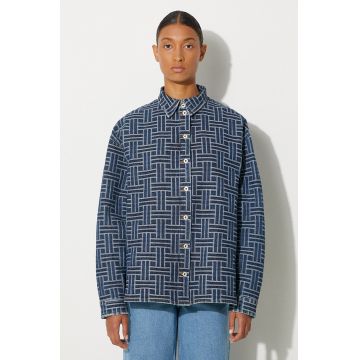 Kenzo camasa jeans Dropped Shoulders Shirt femei, cu guler clasic, relaxed, FE62DC2476J3.DS