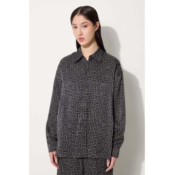 Kenzo camasa Weave Dropped Shoulders Shirt femei, culoarea negru, cu guler clasic, relaxed, FE62CH2479R1.99