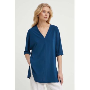 Max Mara Leisure bluza femei, culoarea albastru marin, neted, 2416941068600