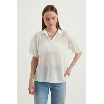Camasa casual -  guler polo - texturata - maneca scurta - culoare naturala - plasa