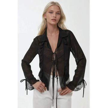 Camasa cu volane dama -  textil - negru