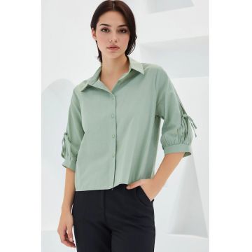 Camasa dama  BDART - maneci bufante - verde deschis - bumbac