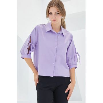 Camasa dama  BDART - maneci bufante - violet - bumbac