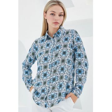 Camasa dama  BDART - viscoza - cu maneci lungi - albastru