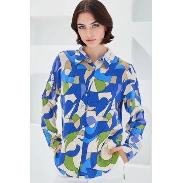 Camasa dama cu imprimeu  BDART - viscoza - cu maneci lungi - indigo